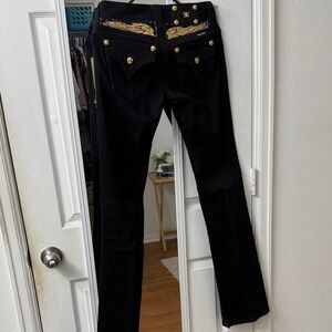 Miss Me Black Jeans with Gold Accents